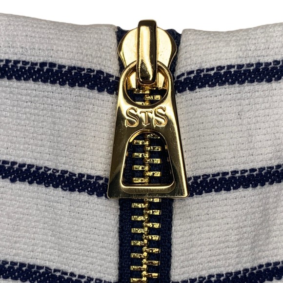 Sail To Sable White Navy Striped Sleeveless Stretch Dress Large Zipper Back - Picture 12 of 12